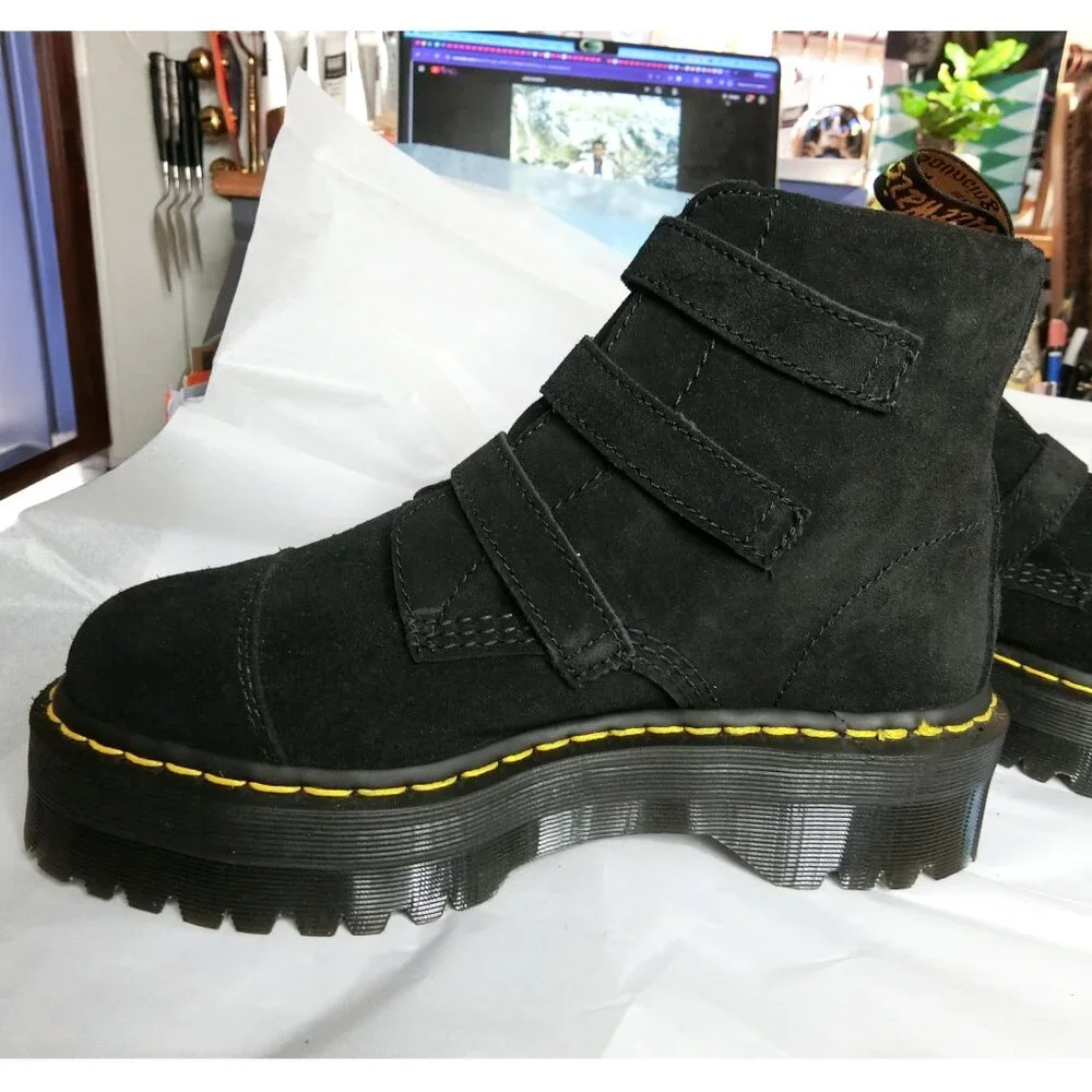 RARE Dr. Martens x Lazy Oaf Suede Heart Buckle Platform Boots | Size 9 - Picture 4 of 12